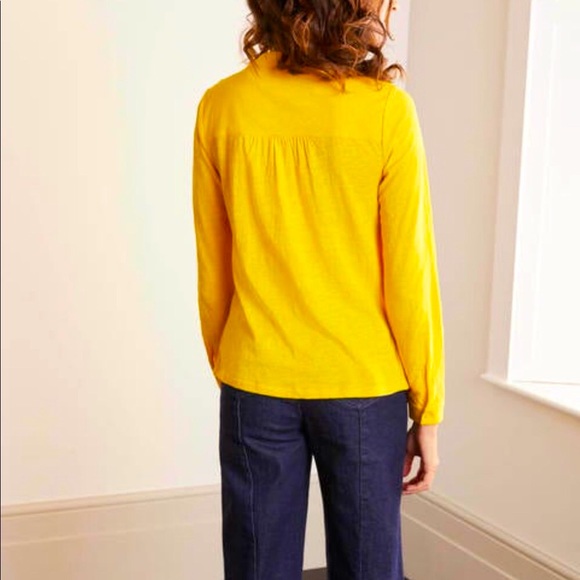 Boden Rachel Tie Neck Button-up Jersey Shirt Maize Yellow - Size US 16 - Picture 4 of 12